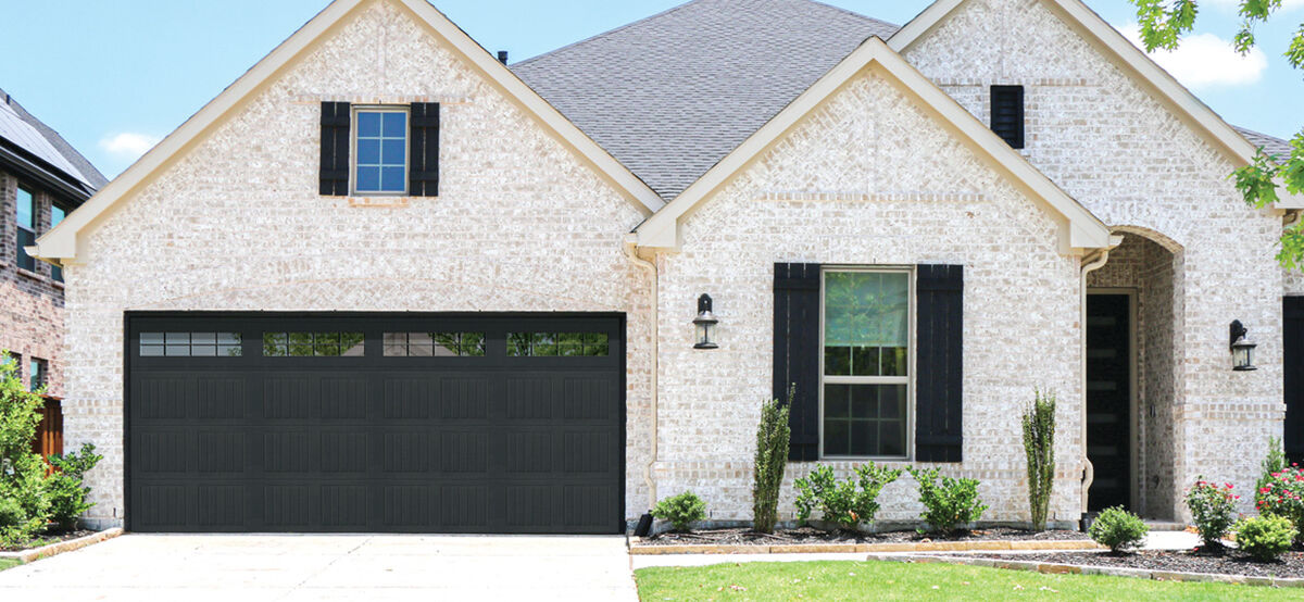 Classic Steel Model 8000, Sonoma Design, Black Finish, Stockton II Windows Classic Steel Garage Doors 8000 - 8200, Wayne Dalton of Windsor